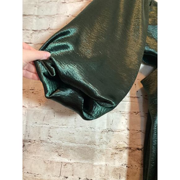 She + Sky Milkmaid Dress Womens Medium Forest Green Satin Dark Romantic Cutout - Picture 4 of 16